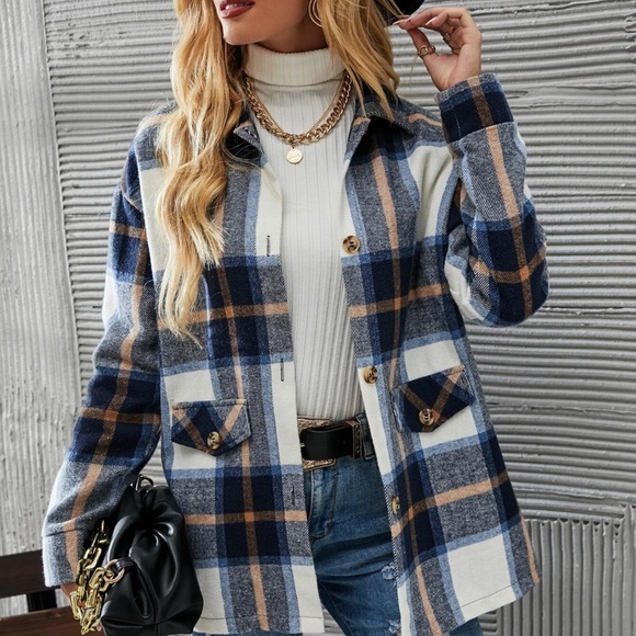 Cozy Plaid Button Down Oversized Jacket Shacket - Picture 2 of 8